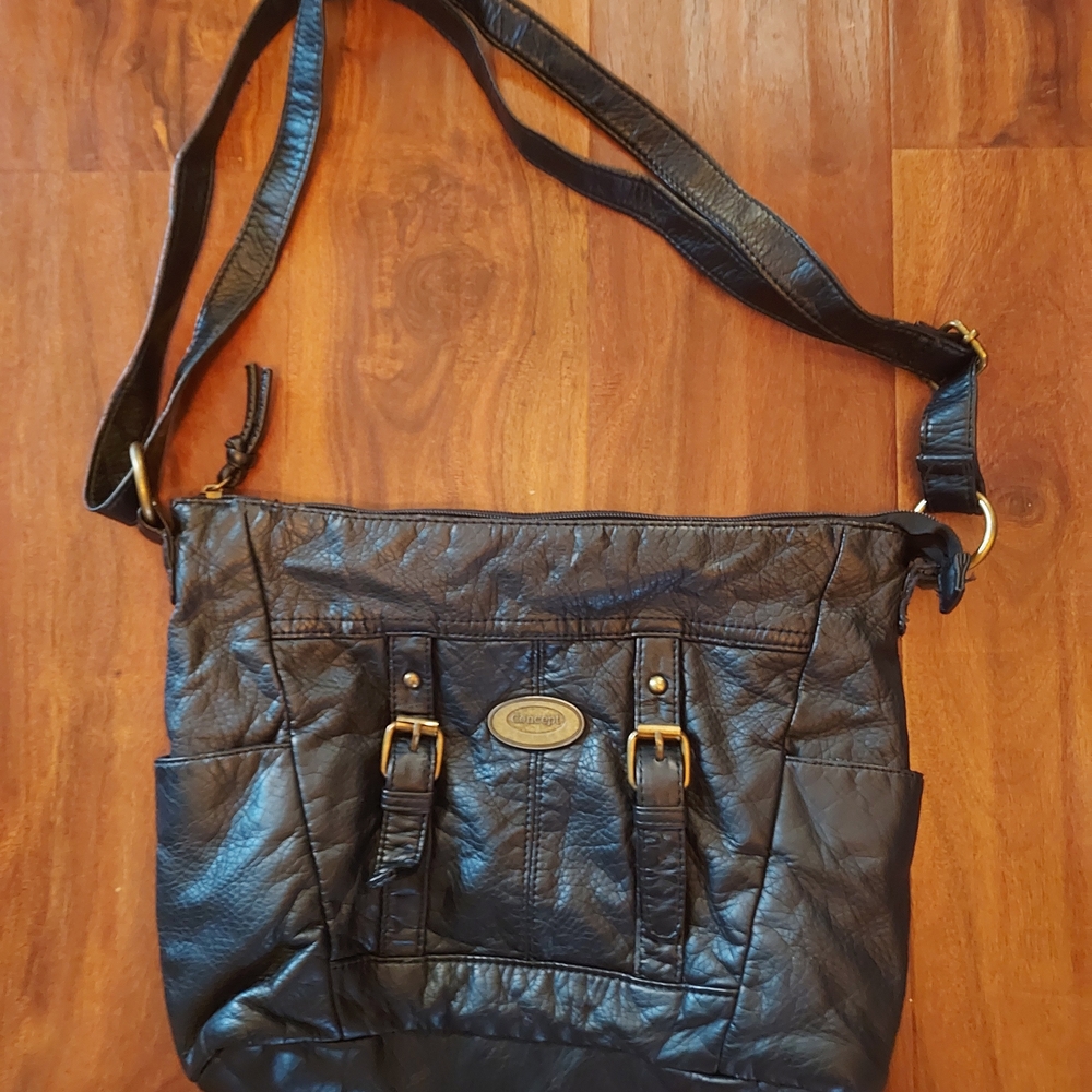 Black faux leather b.o.c. Holly Crossbody Bag